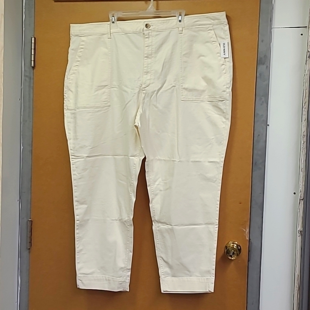 Old Navy Size 26 Ivory Cotton Cargo Trousers